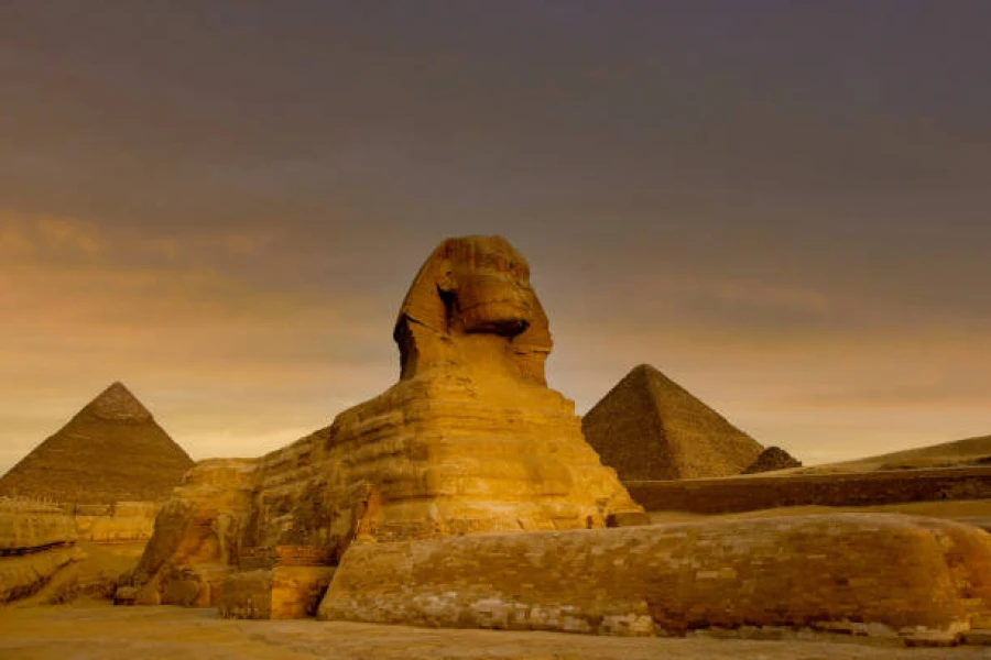 The Great Sphinx of Giza is a limestone statue of a reclining sphinx