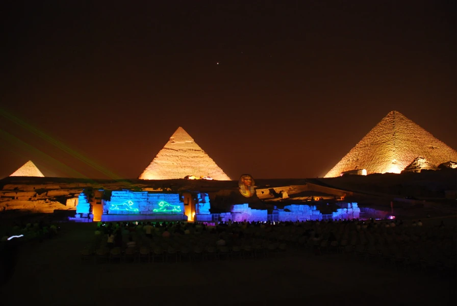 Découvrez le spectacle de lumière des pyramides de Gizeh ce Noël en Égypte.