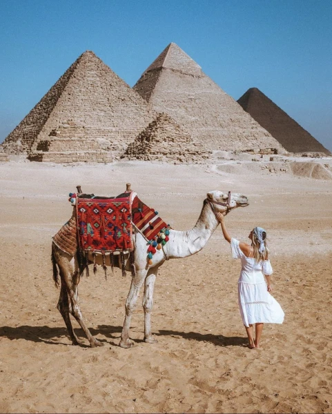 Camel ride near Giza Pyramids during Cairo day tour