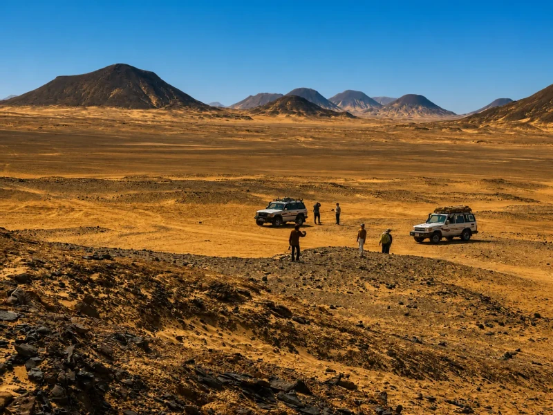 Golden sands and rock formations in Bahariya Oasis.