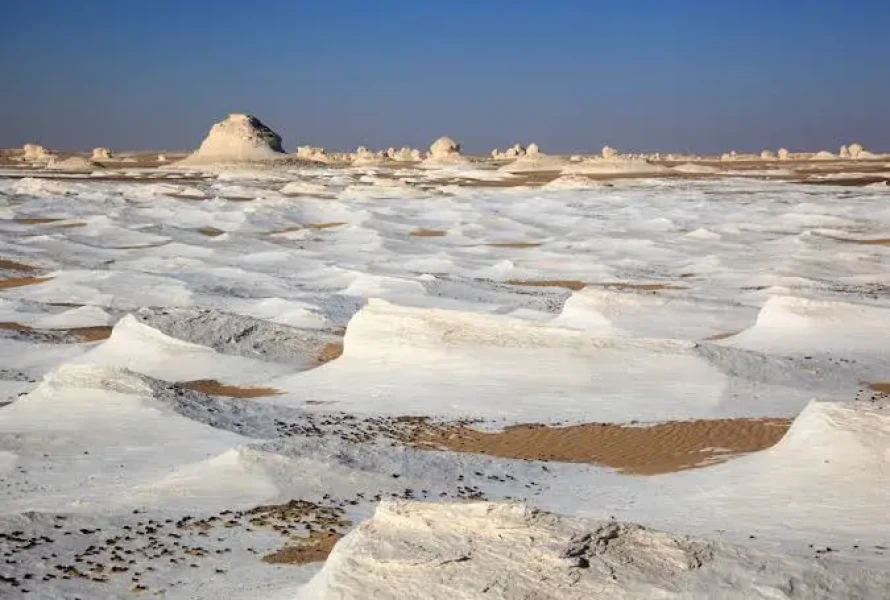 White rock formations in Egypt’s desert landscape.