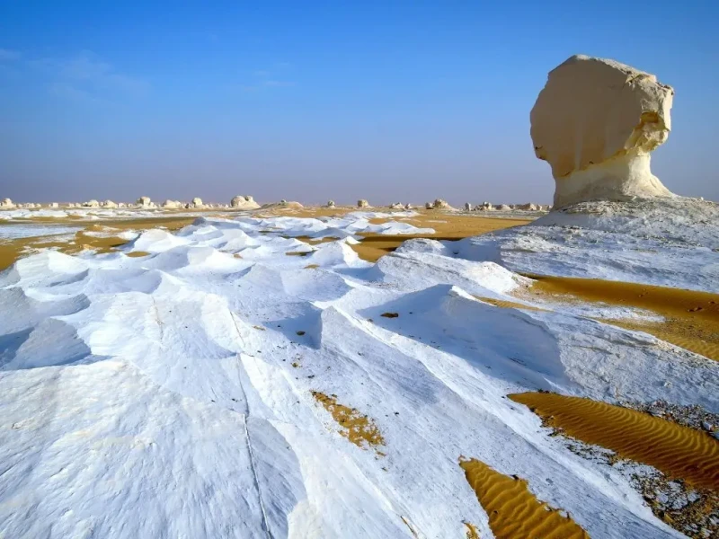 White Desert limestone formations under blue sky