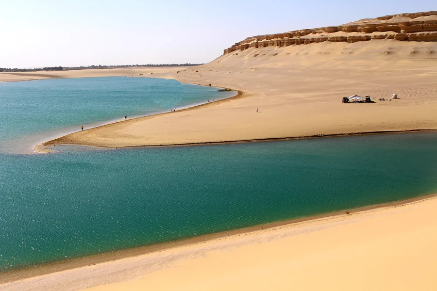 Fayoum Oasis with lake and desert scenery