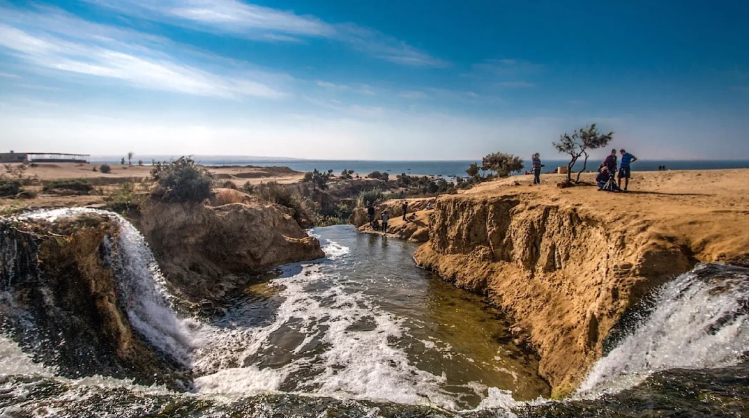 Fayoum Oasis landscape with lakes and palm trees