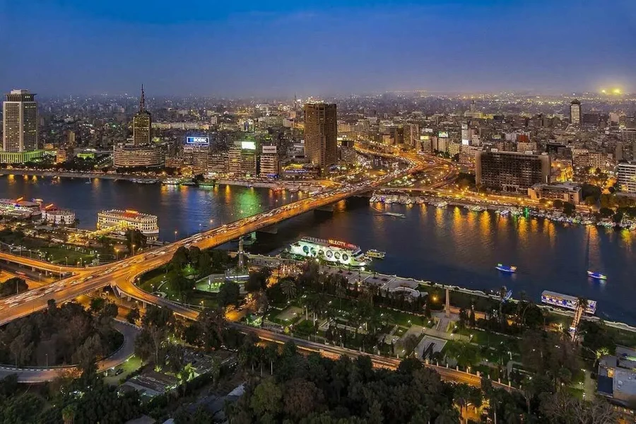 Cairo skyline glowing under night lights