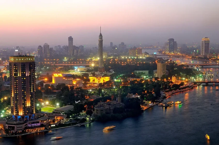 Cairo city lights shining at night