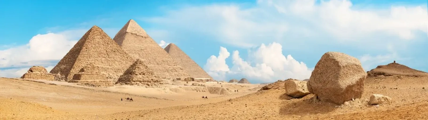 Giza Pyramids with desert landscape