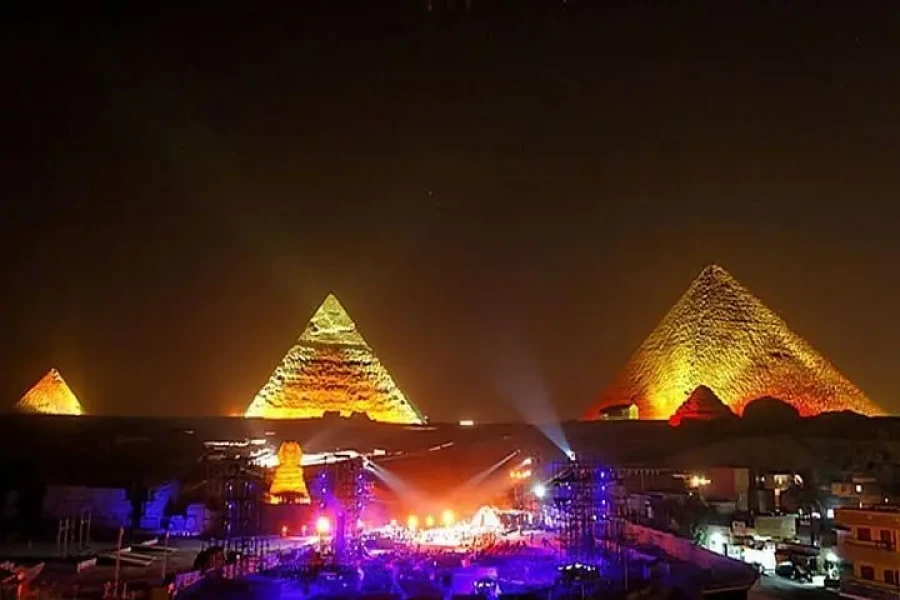 Night light show at the Pyramids of Egypt