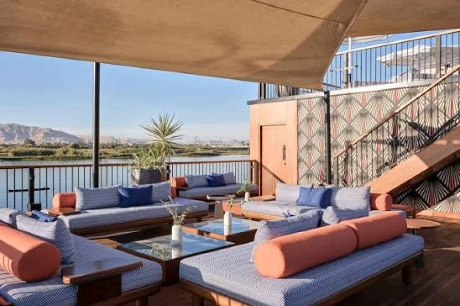 Rooftop bar area of a Mazaj Dahabiya Nile cruise